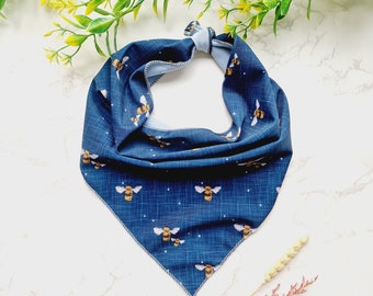 Blue Buzzy Bumble Bee Dog Bandana - Tie on Scarf style