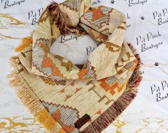 Frayed Aztec Outlaw Beige Dog Bandana (Tie on Scarf - Handmade in the UK)