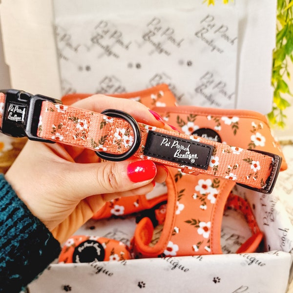 Peach & Ivy Blossom Puppy or Dog Collar  - optional flower accessory