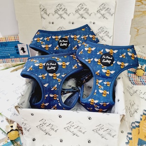 BLUE Buzzy Bumble Bee Puppy Dog Harness reduced to clear