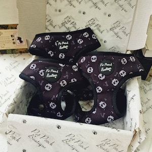 Black Skulls Puppy Dog Harness - XS - L - Clearance sale  - optional bow tie accessory