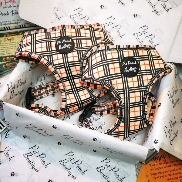 Barkberry Beige Tartan Dog Harness