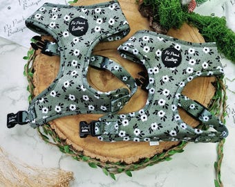 Green Meadow Daisy Welpen Hundegeschirr - Größe XS - Large - optional Leine / Blüten-Accessoire (Herbst)