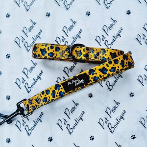 Mustard Yellow & Teal Leopard Print Dog LEAD - Reversible
