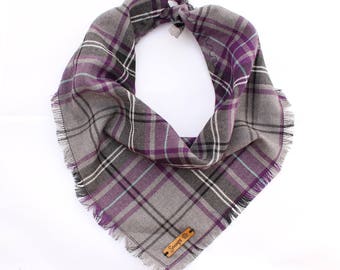 Frayed Buffalo Purple Plaid Check Puppy Dog Bandana Tie on Scarf