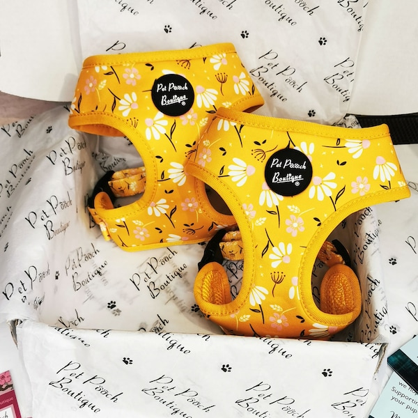 Sunshine Daisy Yellow Puppy Dog Harness - XS - L  - optional flower accessory