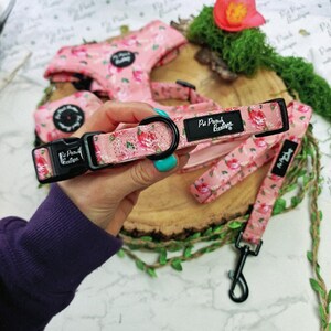 Sunday Rose Pink Floral Dog Collar - Size XS - L (optional lead) - optional flower/bow tie accessory