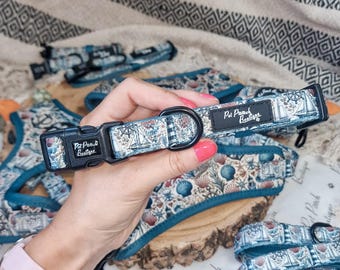 Shipwrecked Nautical Adjustable Dog Collar - Size XS - M (optional lead) (summer/boats/sea life theme)