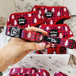 Winter Wonderland Plaid Christmas Adjustable Dog Collar - Size XS - L (optional lead/bow tie accessory)
