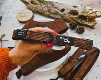 Coffee Bean Brown Cord Puppy or Dog Collar - sizes XS - L - optional lead/ bow tie accessory