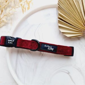 Burgundy Red Cord Puppy or Dog Collar - sizes XS - L (optional lead)