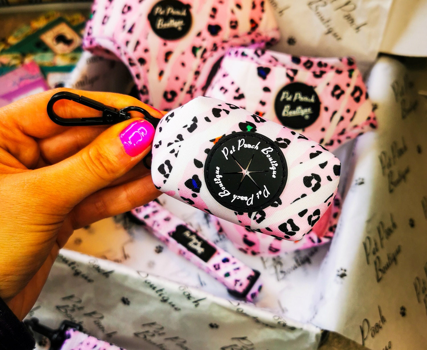 Pink Marshmallow Leopard Dog Poo Bag Holder