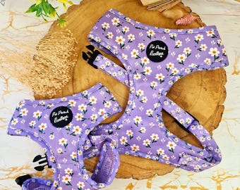 Pettorina per cuccioli con fiore di margherite alla lavanda "Lucky Little" - guinzaglio/accessorio floreale opzionale
