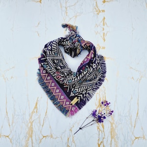 Frayed Purple Horn Puppy Dog Bandana Tie on Scarf - Handmade in the UK