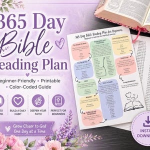 365 Day Bible Reading Plan for Beginners | Printable Scripture Tracker | Christian Study Guide | Color-Coded Bible Reading Chart PDF