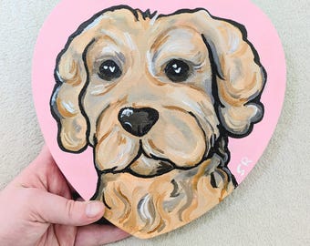 Golden Doodle Dog Original Acrylic Painting in Pink