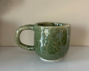 Large Porcelain Handmade Abstract Green Mug