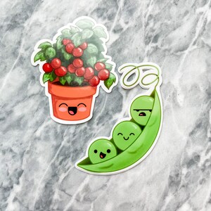 Kawaii Cherry Tomato & Sweet Pea Stickers: Waterproof Vinyl Decals