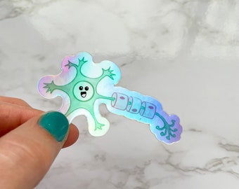Holographic Happy Little Neuron Sticker, Medical Puns