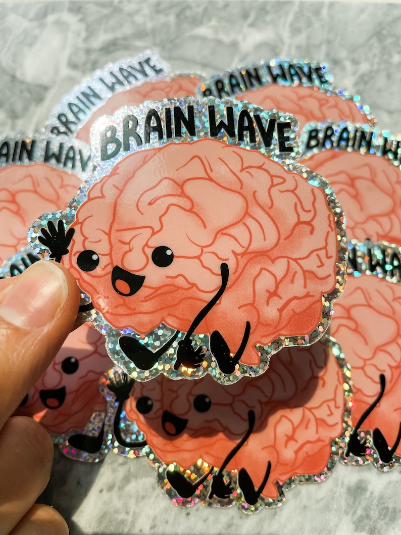 Sparkle!!**Brain Wave Sticker, Limited Edition Medical Puns, Neuro Pun, Individual Vinyl Sticker, Waterproof image 1
