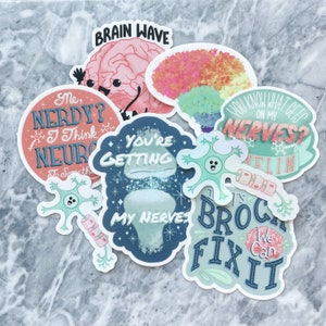 Neuro Stickers, Medical Puns, Set of 8, Vinyl Stickers, Waterproof -*UPDATED*