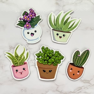 Kawaii Plant Fridge Magnets - Individual or Set of 5,  die cut vinyl magnets