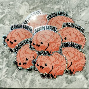 Sparkle!!**Brain Wave Sticker, Limited Edition Medical Puns, Neuro Pun, Individual Vinyl Sticker, Waterproof image 2