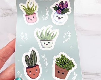 Kawaii Plant Sticker Sheet -  5 stickers per sheet | kiss cut