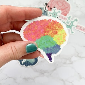 Water Color Brain Sticker, Neuroscience Gift, Individual Vinyl Stickers, Waterproof