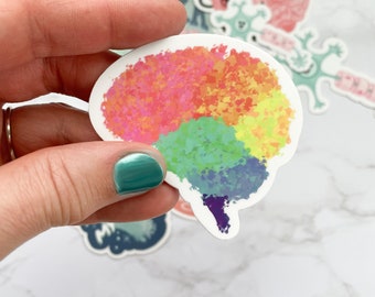 Water Color Brain Sticker, Neuroscience Gift, Individual Vinyl Stickers, Waterproof
