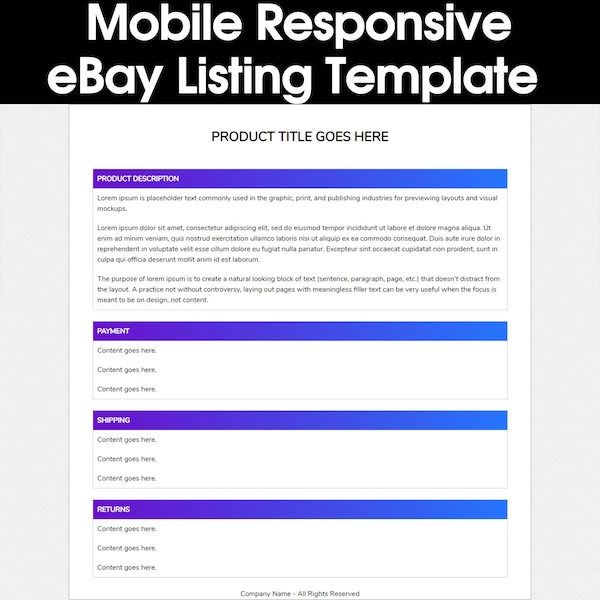 Ebay Template Mobile Responsive Listing Professional Auction Html 2020 Design