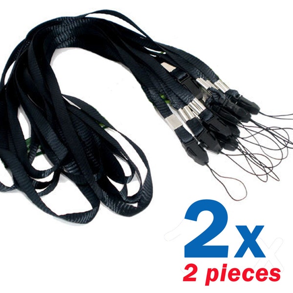 Neck Lanyard Camera Strap Phone Mp3 Id Cell Holder Card Usb Mobile Keys Black x2