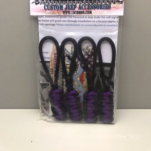 Cobra Paracord Zipper Pulls fits Jeep -Extreme Purple/Black