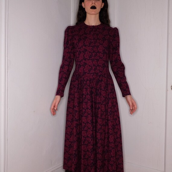 Vintage Laura Ashley maroon floral print dress