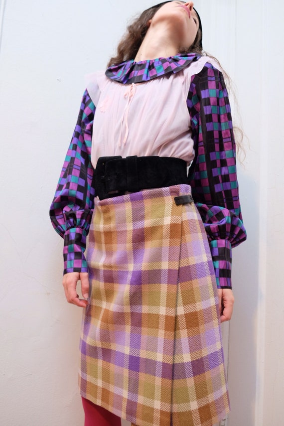 Loro Piana Wool Cashmere Plaid Wrap Skirt