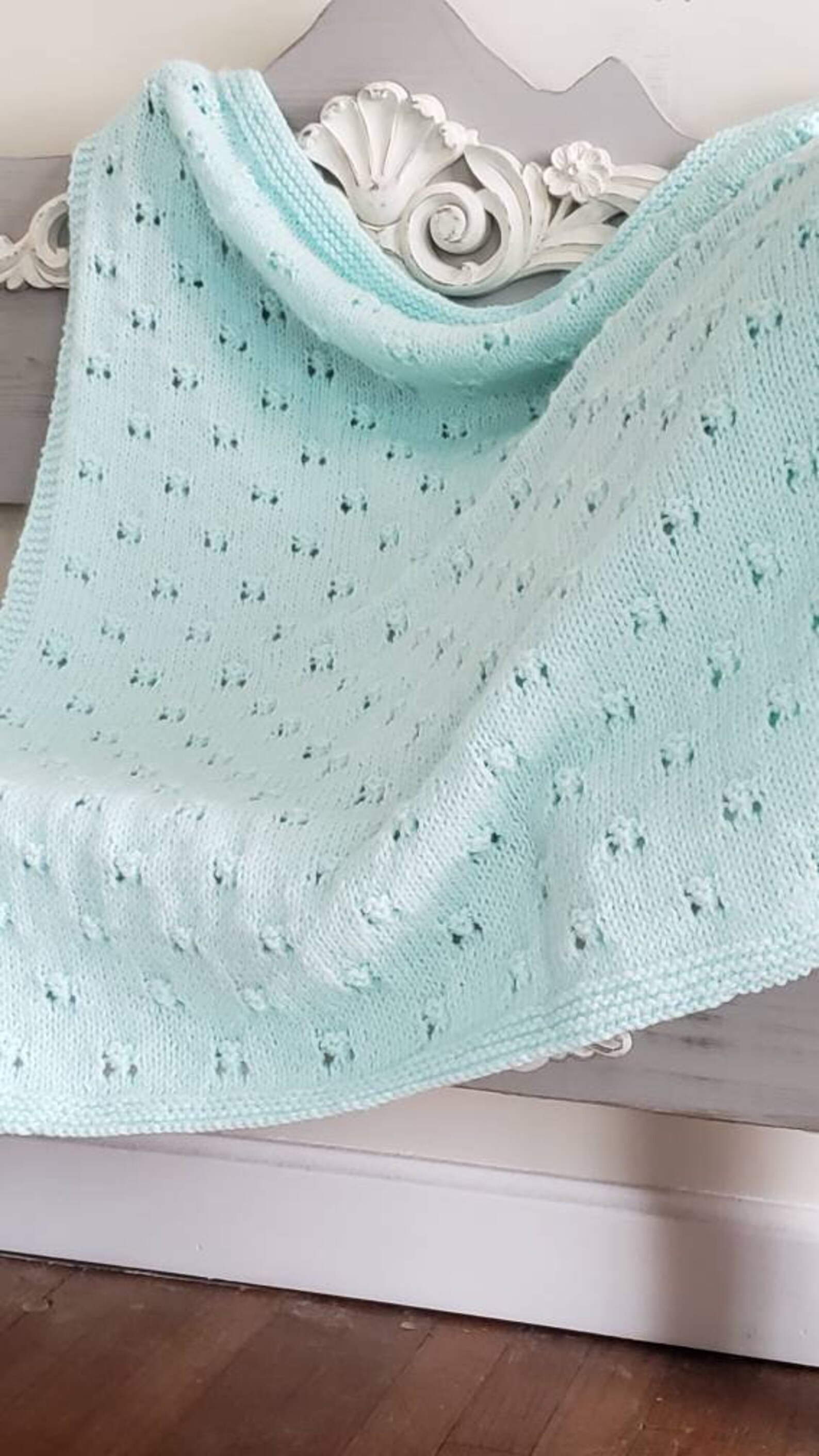 Handknit Baby Blanket Mint Green Baby Blanket Baby Blanket Etsy