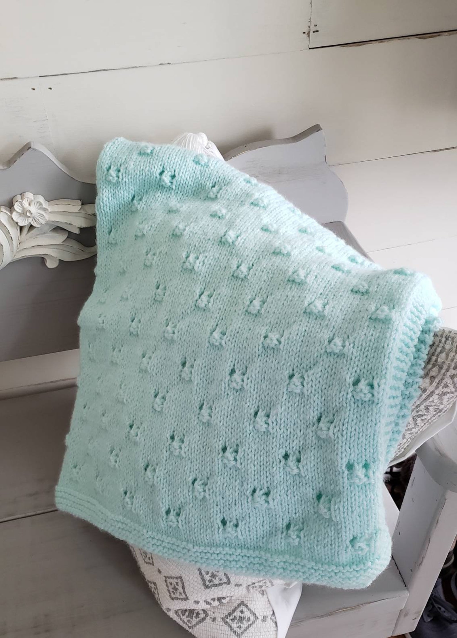 Handknit Baby Blanket Mint Green Baby Blanket Baby Blanket Etsy