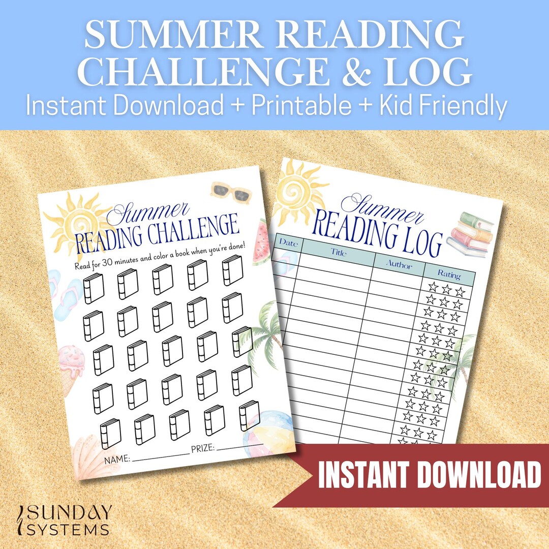 Summer Reading Challenge Log | Kids Printable Activity (instant ...