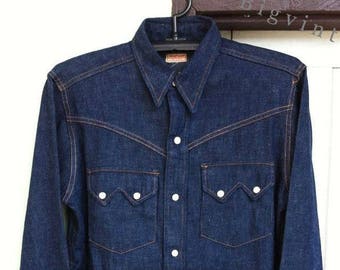 Vintage 50's Longhorn Sanforized Sawtooth Denim Western Shirt Sz.M Excellent Condition !!