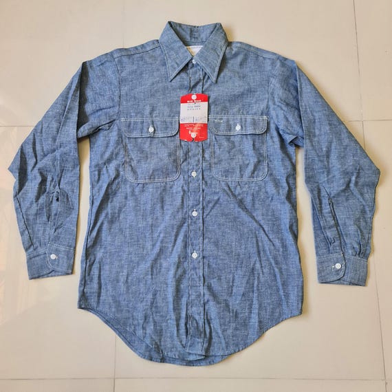 タイムセール！BIG MAC 70’s Vintage Chambray Vintage 70s Big Mac Embroidered Chambray Hippie Shirt Size L