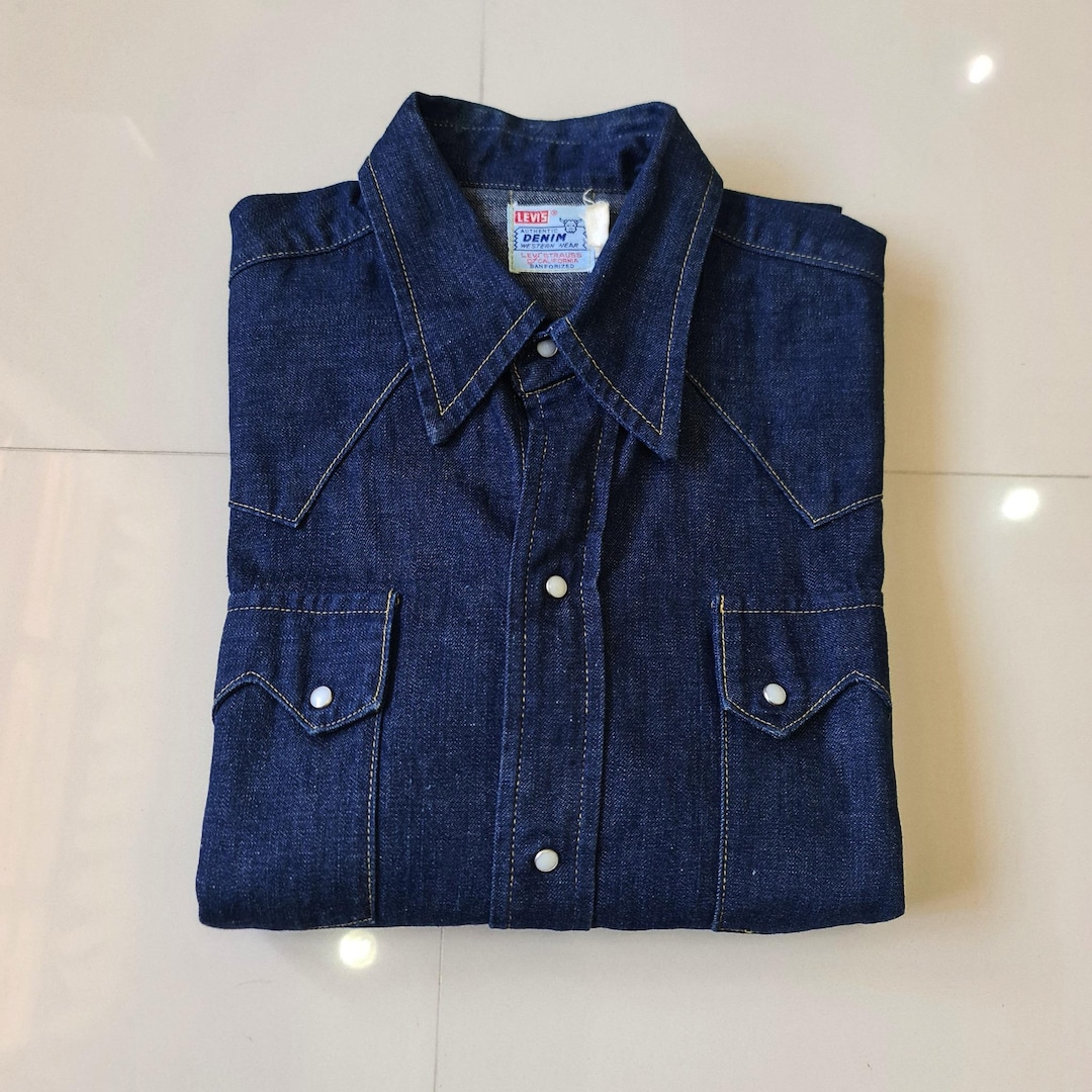 Vintage 50's Levi's Short Horn Denim Western Shirt Sz.m Excellent
