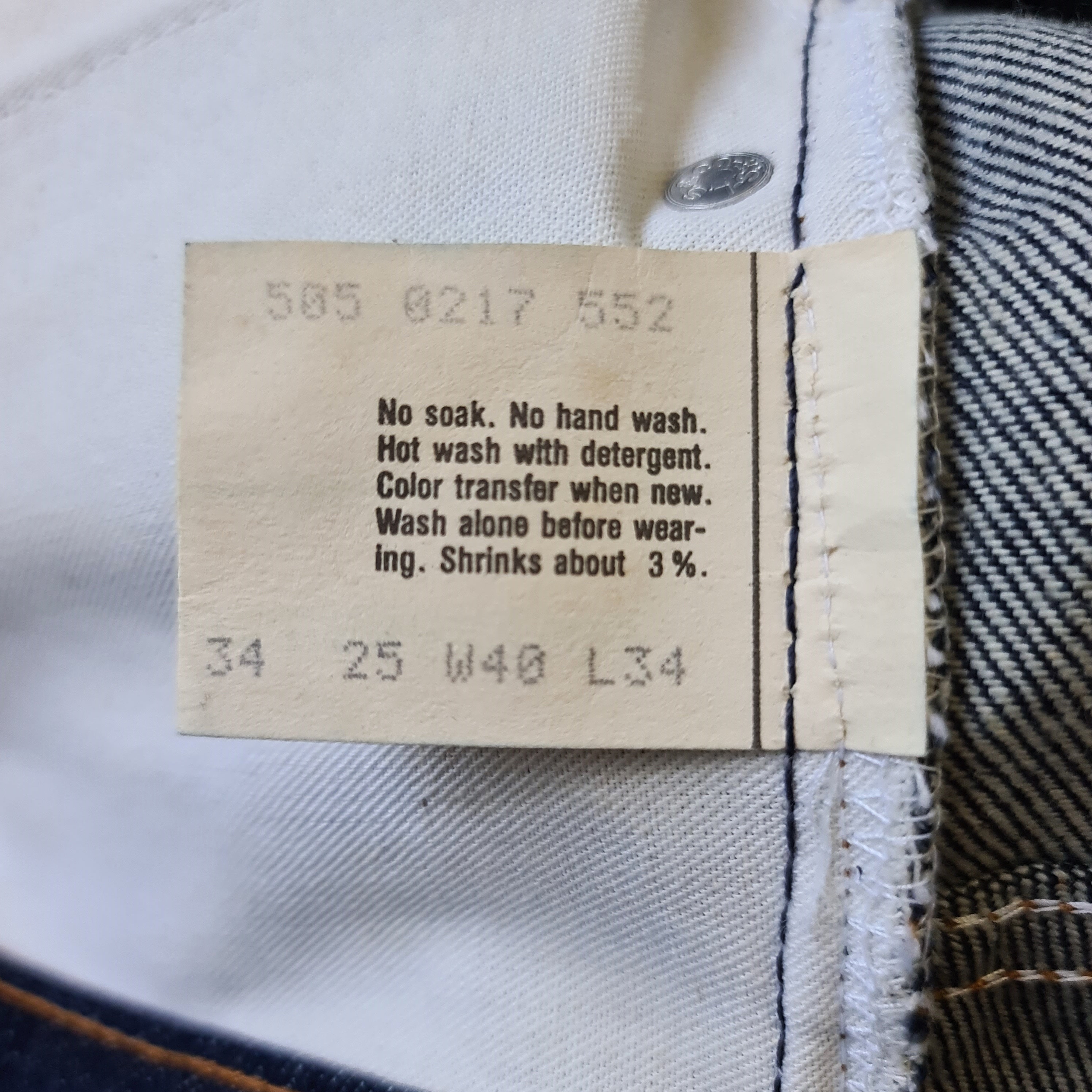 Vintage Levi's 503ZXX Big E Hidden Rivet Jerky Tag 24 X 25.5