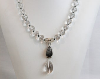 Crystal, Sterling Silver, Rutilated Quartz Statement Necklace and Earrings