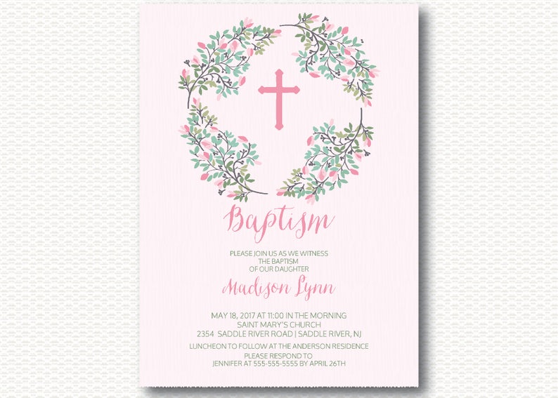 baptism invitation floral wreath