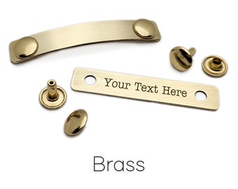 Skinny Brass Text Name Plate with Rivets | For Dog, Cat, or Pet Collar