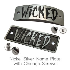 Nickel Silver Text Name Plate with Chicago Screws | For Dog, Cat, or Pet Collar