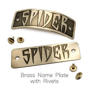 Brass Text Name Plate with Rivets | For Dog, Cat, or Pet Collar