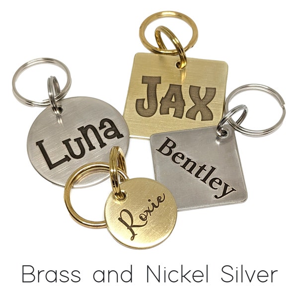 Simple Metal Pet ID Tag | 14G Nickel Silver or Brass Dog, Cat, Pet Tag