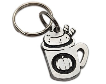 Pumpkin Spice Latte Cut-Out Pet ID Tag | Brass or Aluminum Dog, Cat, Pet Tag