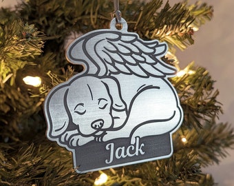 Personalized Name Metal Dog Memorial Ornament | Custom Name | Pet Christmas Holiday Gift Present